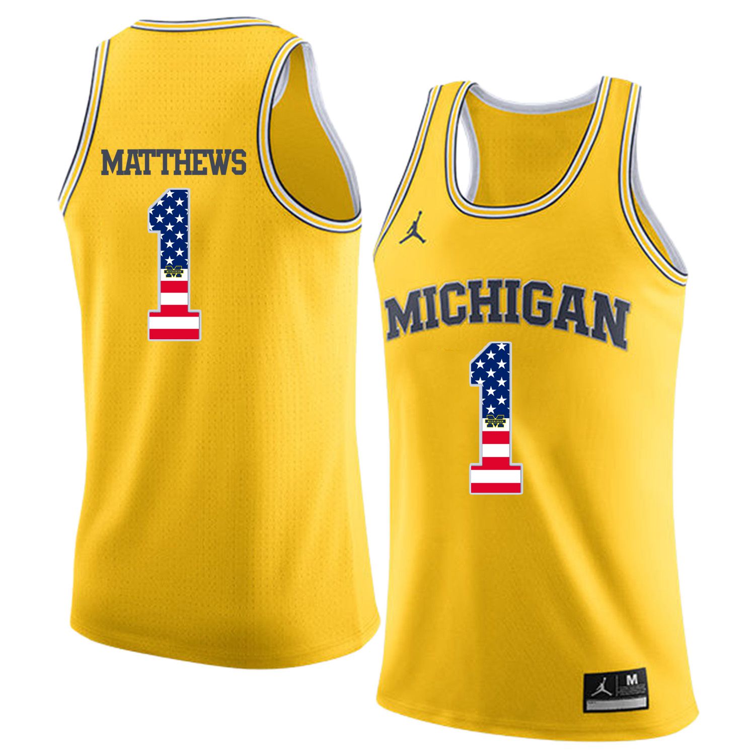 Men Jordan University of Michigan Basketball Yellow 1 Matthews Flag Customized NCAA Jerseys